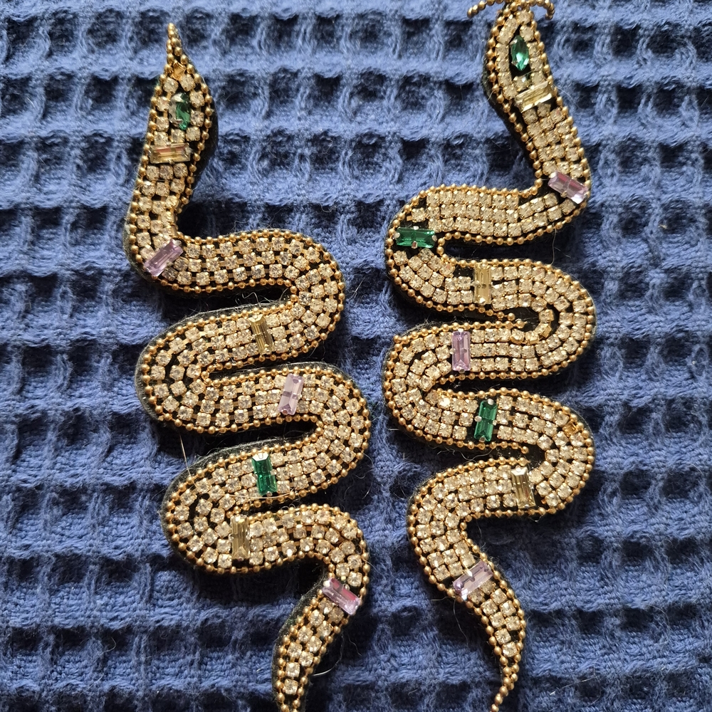 Gold Snake Earrings with Gem Accents
